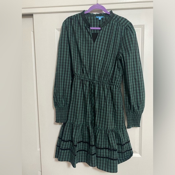 Draper James Long Sleeve Tiered Dress Gingham Plaid Green Black Women's Medium - Picture 3 of 9